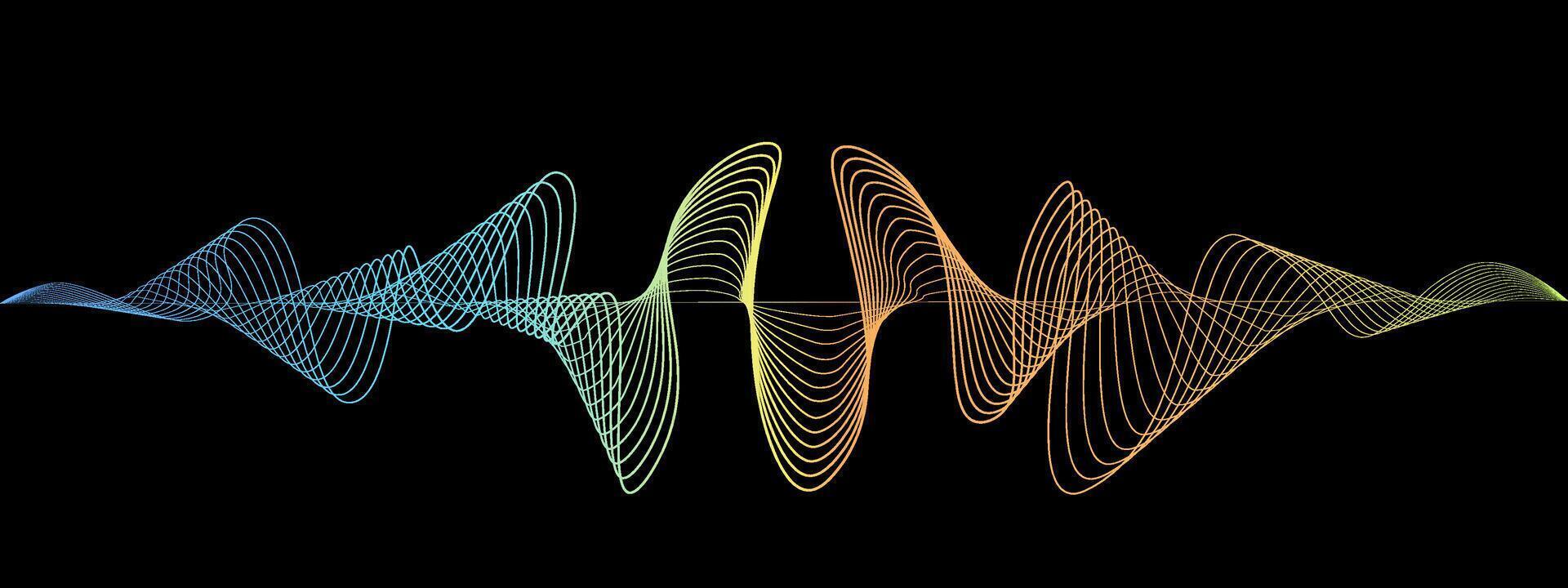 Abstract fluent wavy lines of the sound wave. Dynamic pulsating wave. Musical neon concept, symbols of the frequency of digital music. illustration on a black background vector