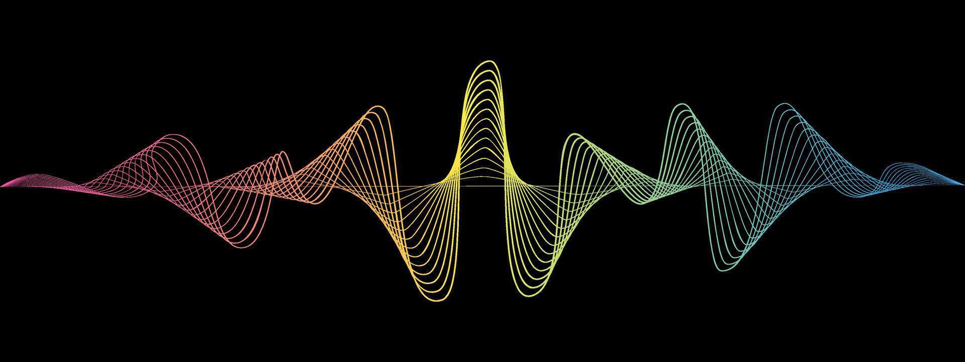Abstract neon wavy lines of the sound wave. Dynamic pulsating wave. Musical concept, symbols of the frequency of digital music. illustration on a black background vector