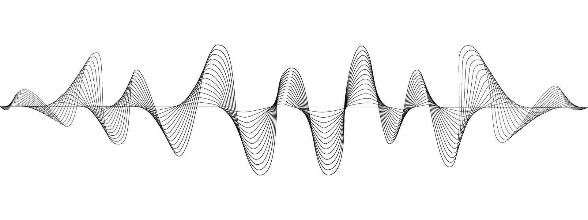 Abstract black wavy lines of the sound wave. Dynamic pulsating wave Musical concept, symbols of the frequency of digital music. illustration vector