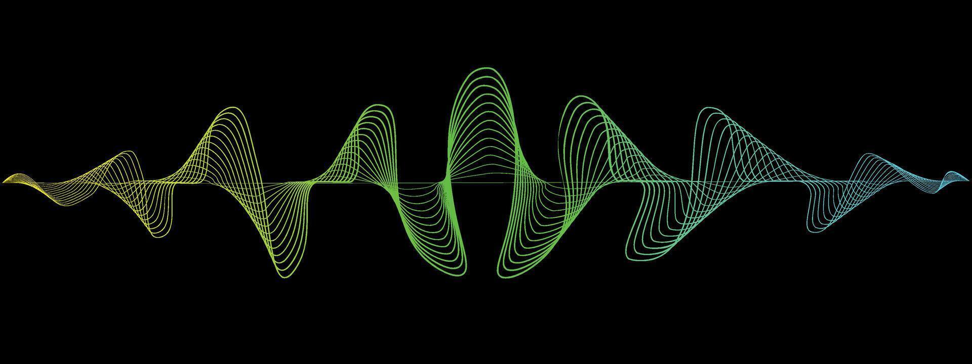 Abstract gradient wavy lines of the sound wave. Dynamic pulsating wave. Musical neon concept, symbols of the frequency of digital music. illustration on a black background vector