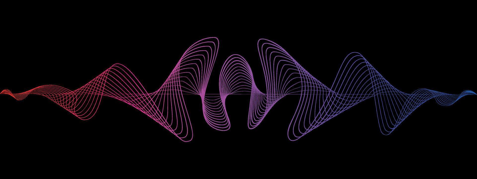 Abstract fluent gradient wavy lines of the sound wave. Dynamic pulsating wave. Musical neon concept, symbols of the frequency of digital music. illustration on a black background vector