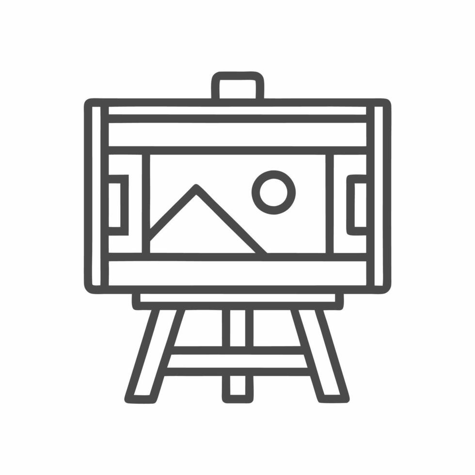 Creative expression through flat line art showcasing a minimalist easel with a beautiful landscape artwork during a sunny afternoon vector