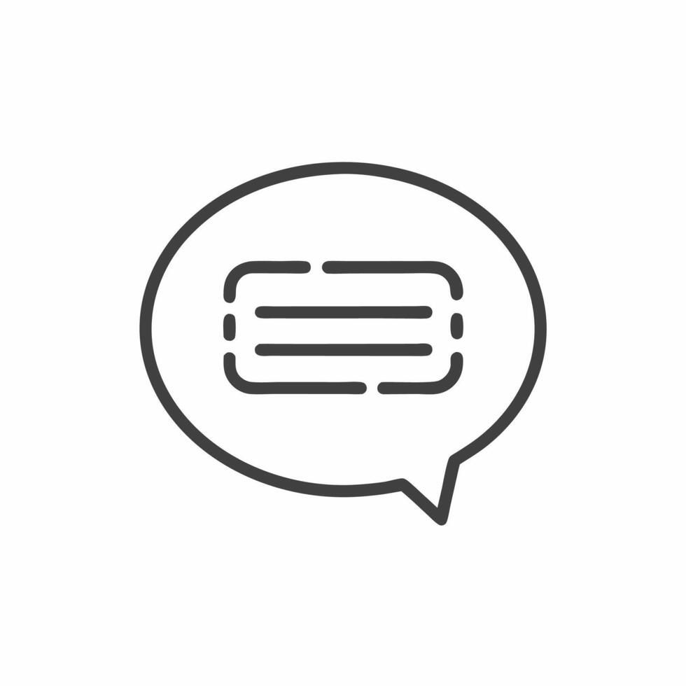 Creative flat line icon of a speech bubble with a message symbol representing communication and expression in a modern design vector