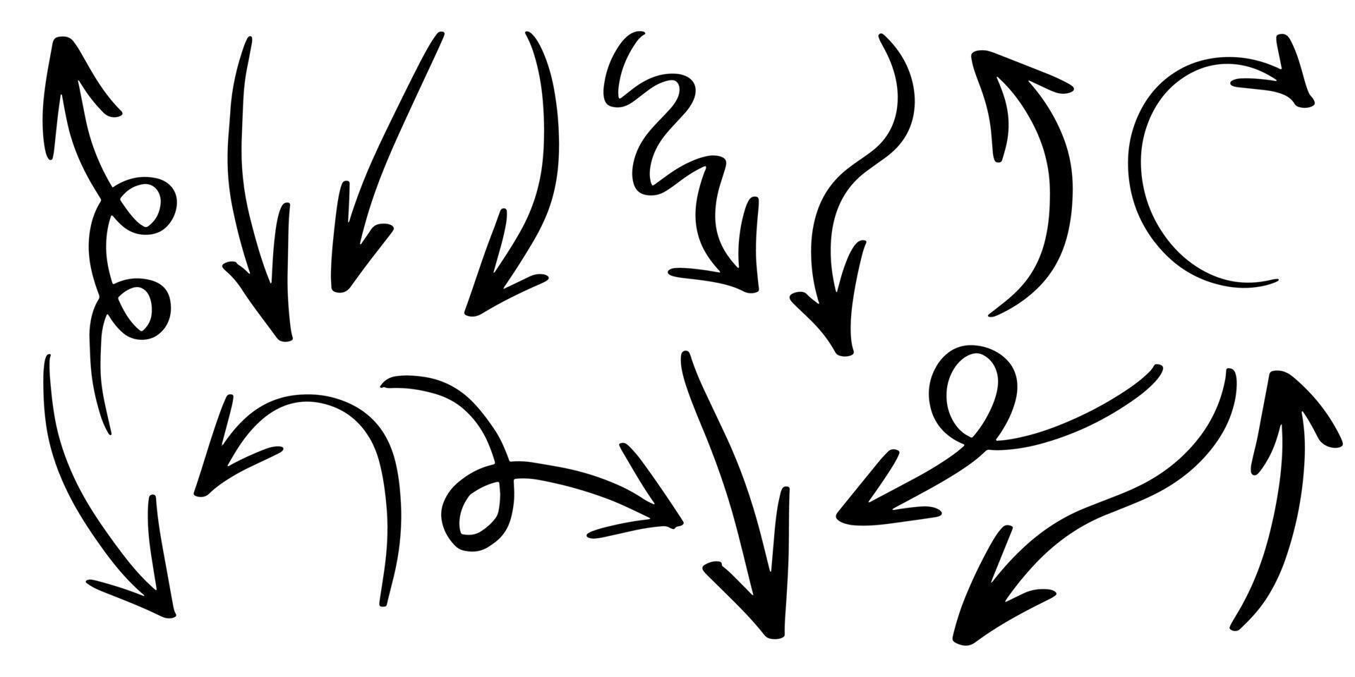 Set of Hand drawn arrows doodle on white background. design element illustration . vector