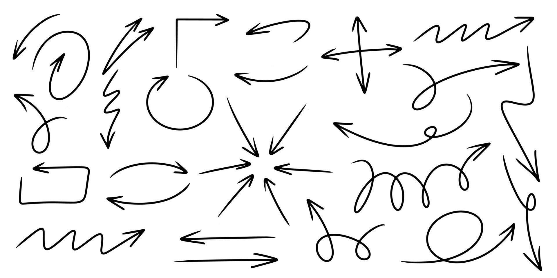 Set of Hand drawn arrows doodle on white background. design element illustration vector