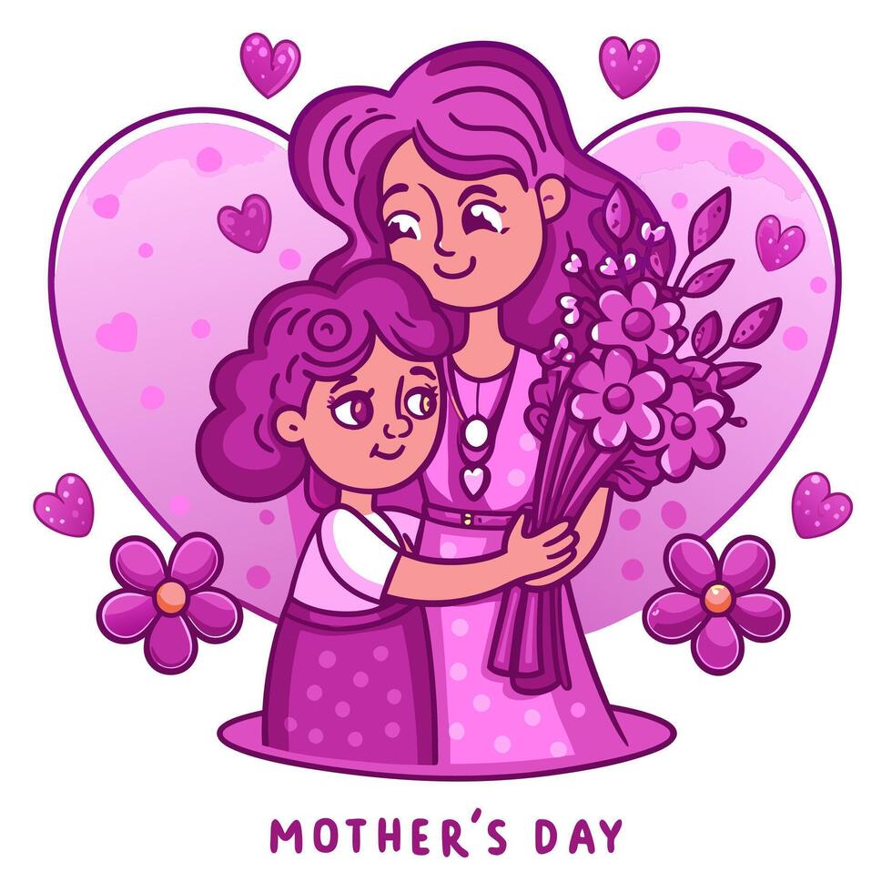 Mother's day card with a mother and daughter vector