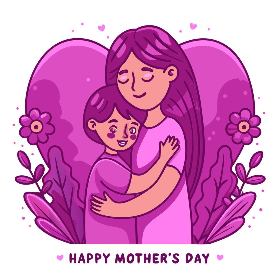Mothers day card with a mother hugging her son vector
