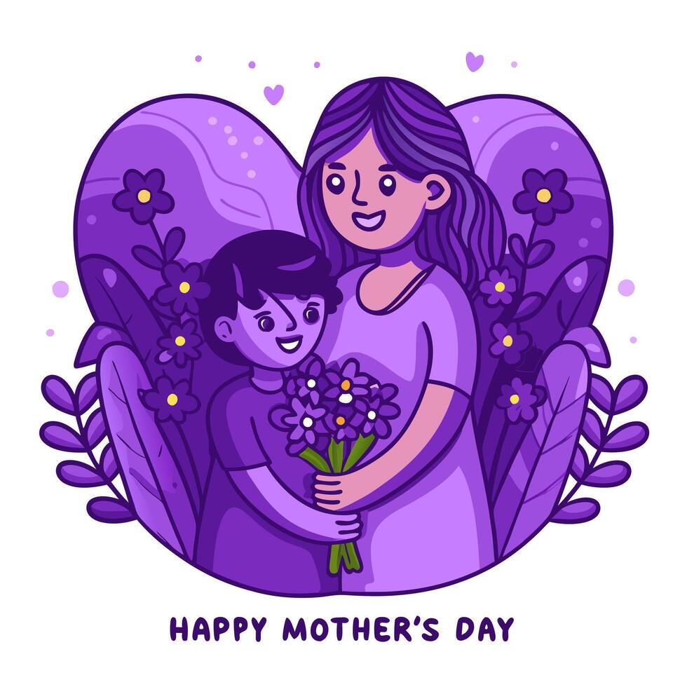 Mother's day card with a woman and her son vector