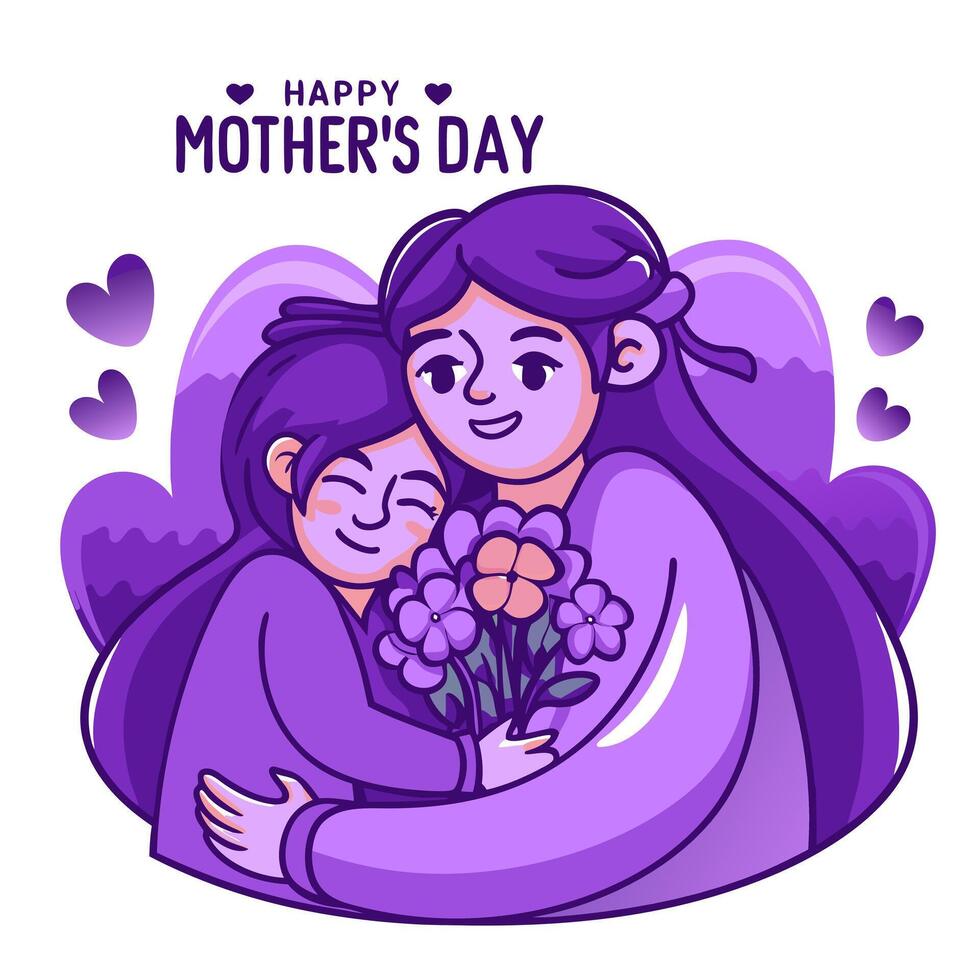 Mothers day card with a mother hugging her child vector