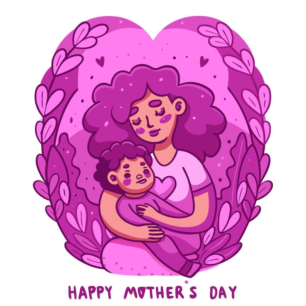 Mothers day card with a mother hugging her child vector