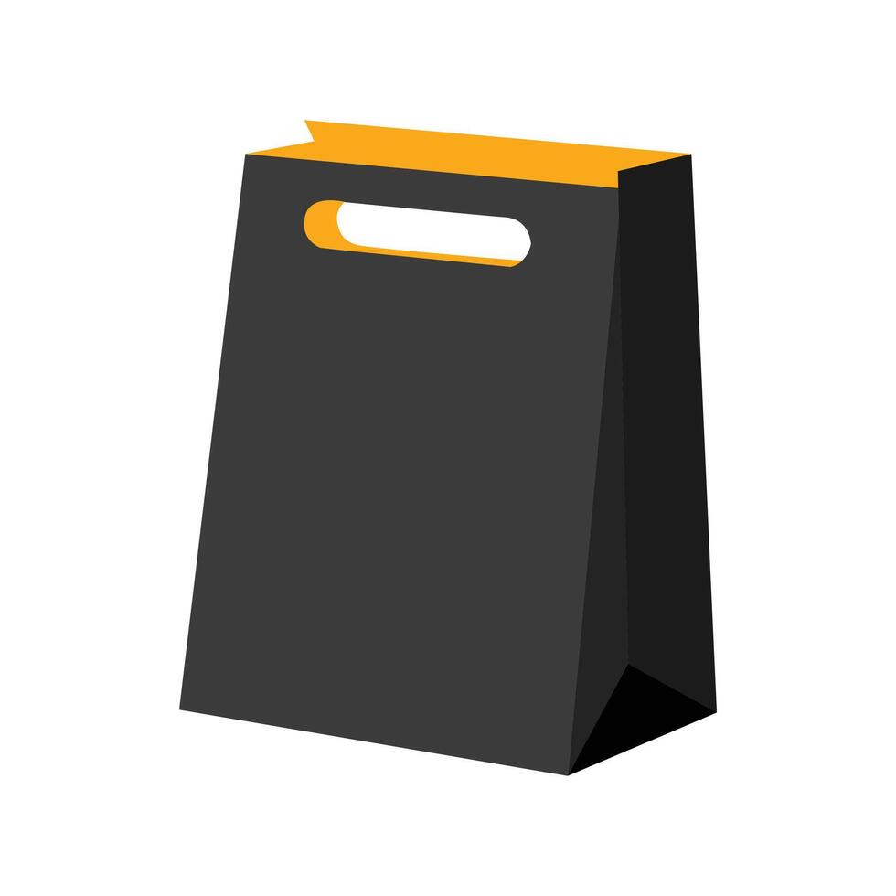 Black Shopping Bag with Handle Flat Design Illustration. vector