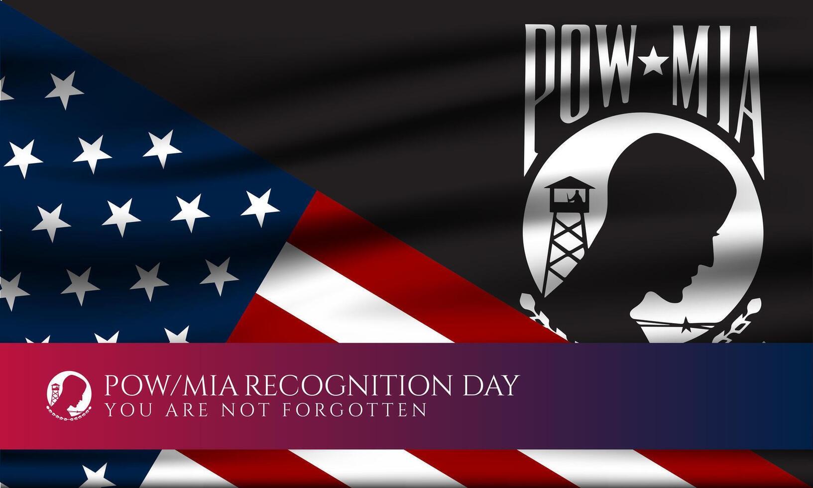 Powmia recognition day banner illustration with america flag and powmia symbol vector