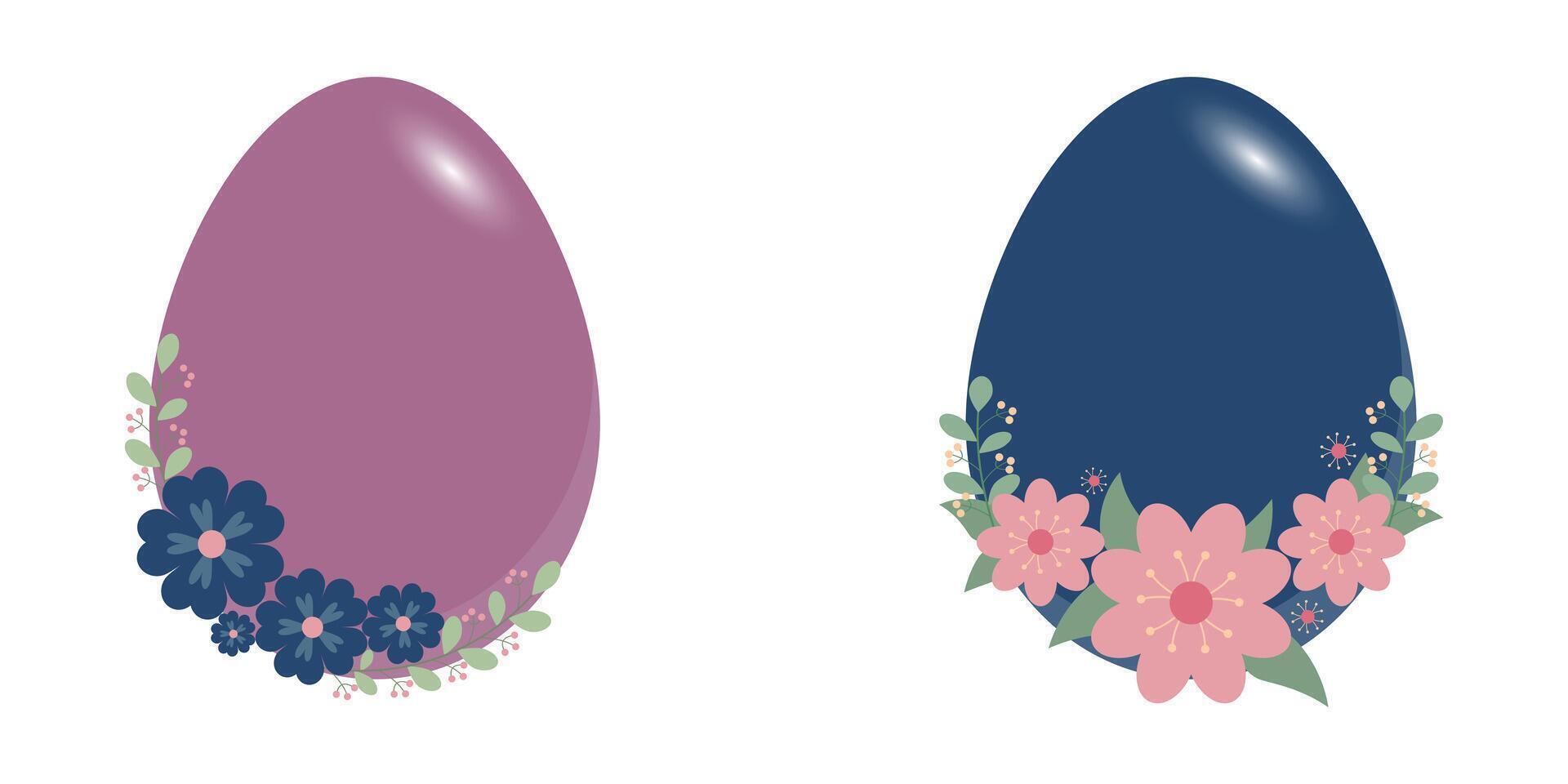 Blue And Pink Purple Eggs With Flower And Leaf Decoration vector