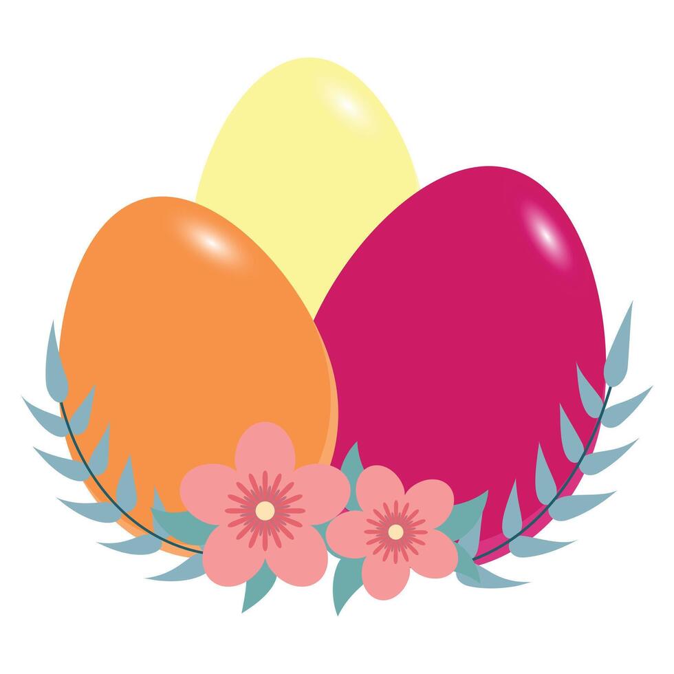 Yellow Pink Eggs With Flower And Leaf Decorations vector