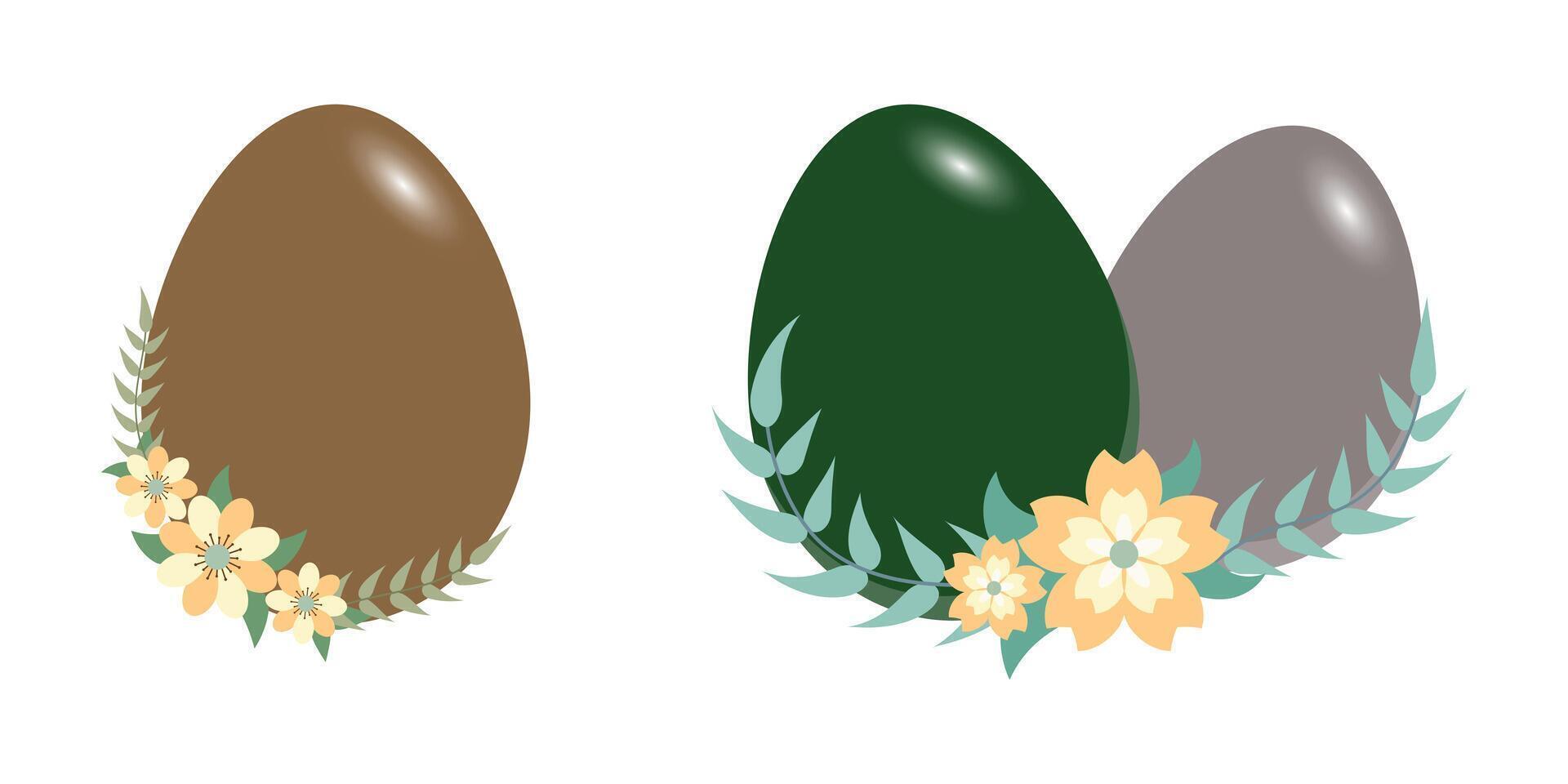 Gray Green And Brown Eggs With Floral Decoration vector