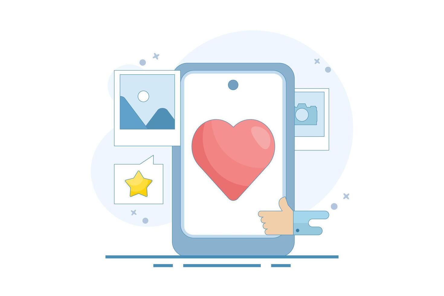 Social media and technology concept with smart phone, such as buttons and geometric shapes, chat. Online social communication app concept. Cartoon design illustration in the background. vector