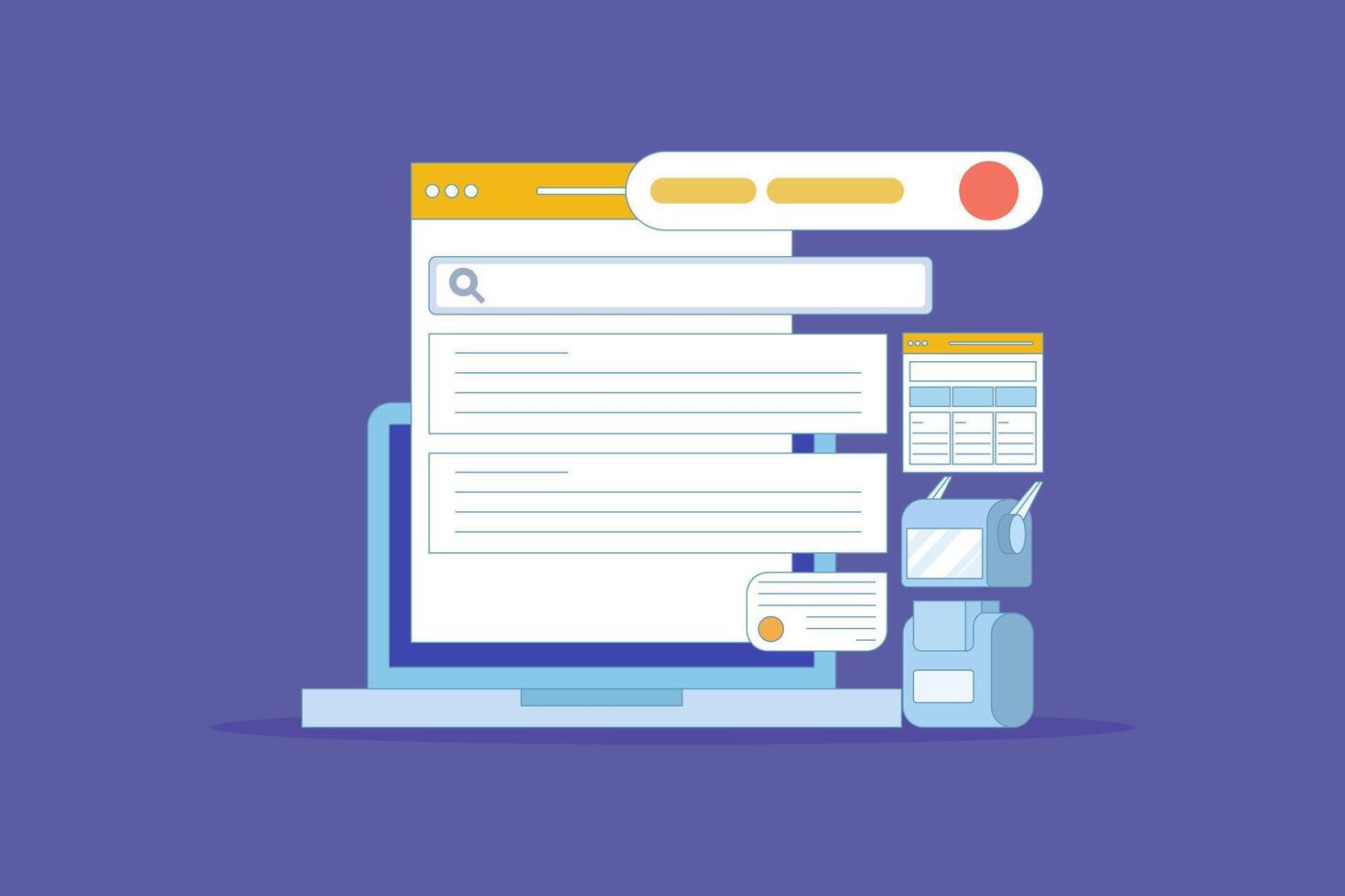 AI based search result concept, Artificial intelligence integrated with search engine, AI search result. AI search application, displaying content based on data. Simple flat illustration. vector