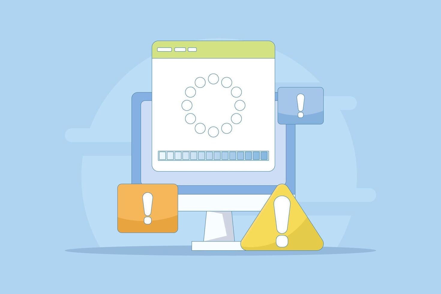 concept of failure or progress of process. failed installation or update processing. failed or incomplete error occurred. simple flat style cartoon design illustration in the background. vector