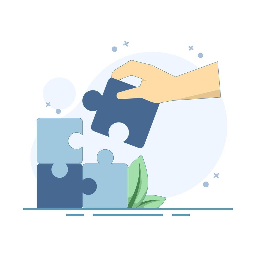 Problem Solving Concept. Problem Solving Puzzle. Solutions and ideas. Overcoming weaknesses and overcoming obstacles. Puzzles to be assembled. Flat Illustration Design on background. vector