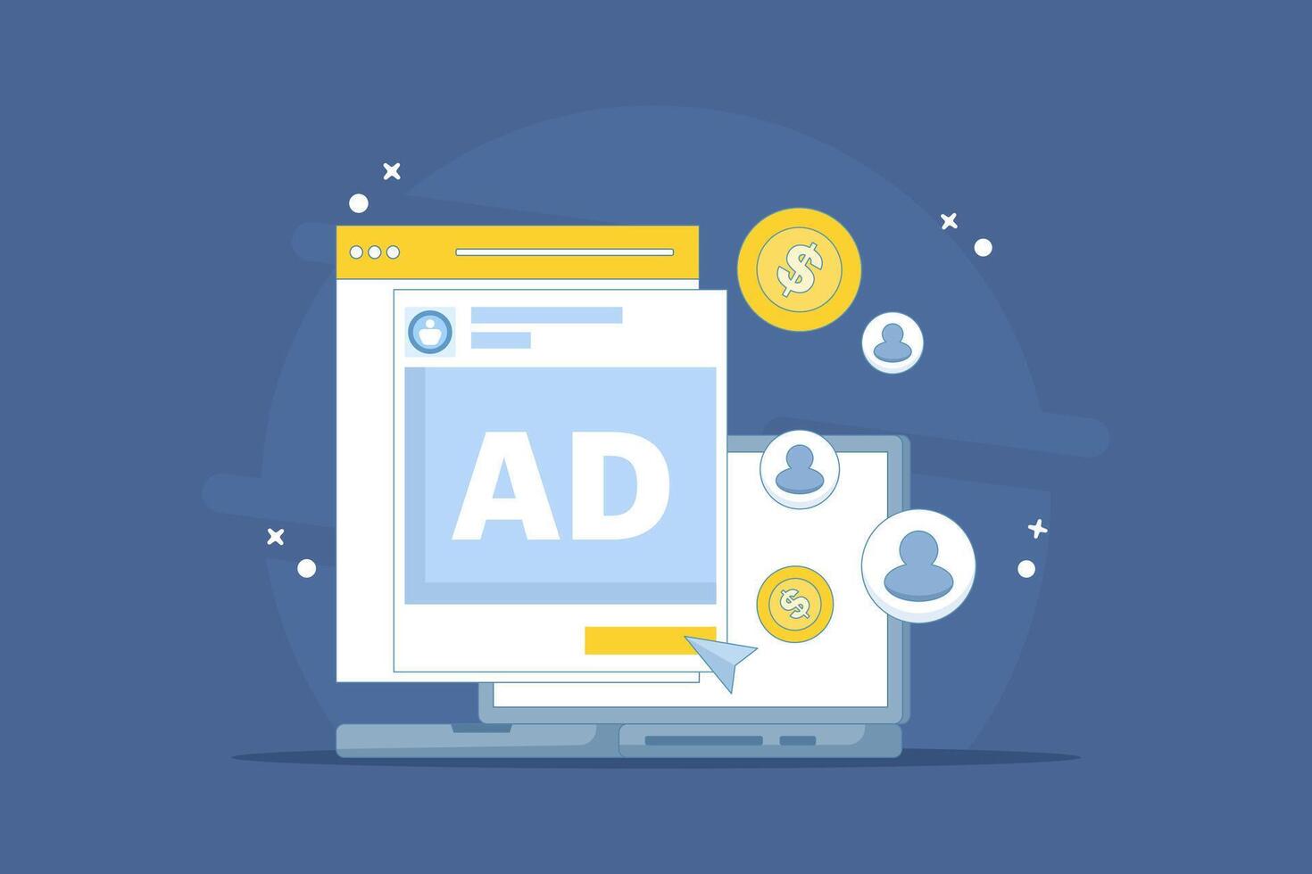 Social media advertising concept that generates revenue. Social media ad spend, Social media ads that send traffic. Paid ad campaigns. Advertising budget. Flat design illustration in the background. vector