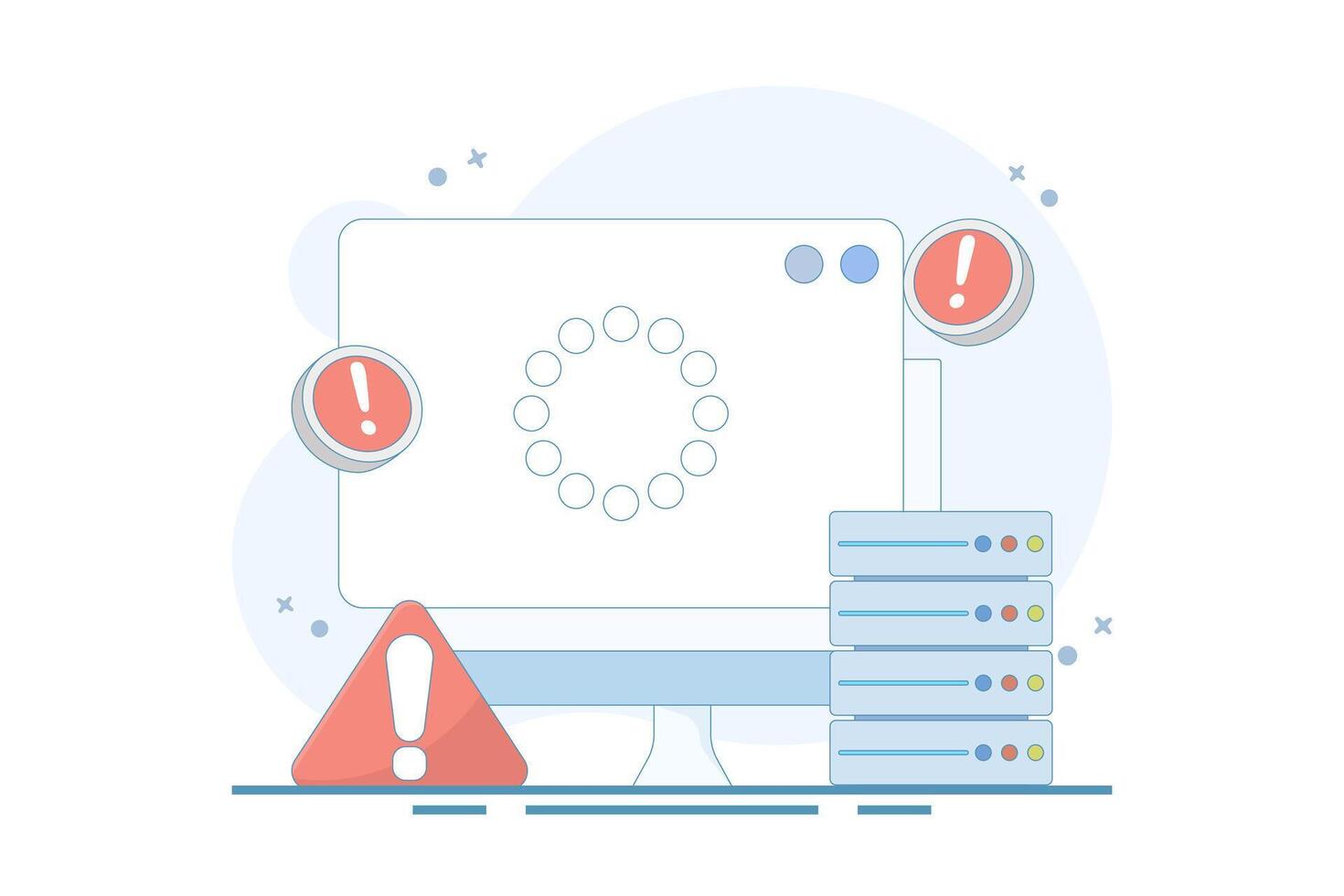 Server Down Concept. Website page is not accessible due to Poor Hosting Quality. Server errors and failures, Traffic Flood and DNS Issues. Service disconnected. Flat cartoon illustration. vector