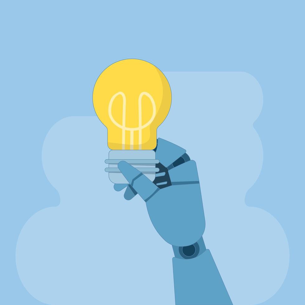 Business Idea Concept. Hand with Light Bulb Idea. From idea to reality, light bulb with Idea, curiosity, seeking success. Idea Validation. Flat cartoon design Illustration design on background. vector