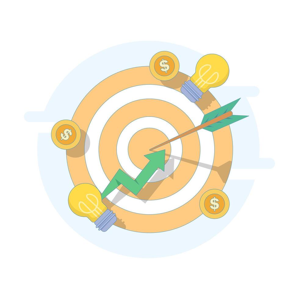 Business Success Concept with Growth and Innovation Target. Target with arrow hitting the center, goal achievement and focus on success. Flat Illustration on background. vector