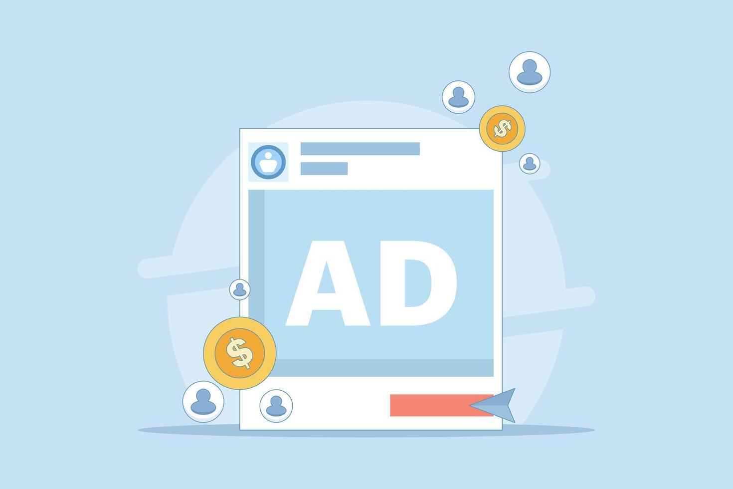 Social media advertising concept that generates revenue. Social media ad spend, Social media ads that send traffic. Paid ad campaigns. Advertising budget. Flat illustration in the background. vector
