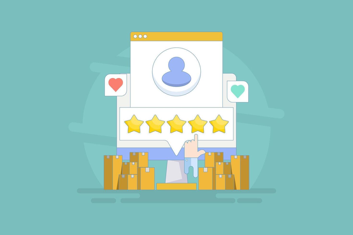 Customer rating and reviews concept, Product Rating by customers, 5 star rating for products and services. User reviews with good and bad ratings. Flat illustration on background. vector