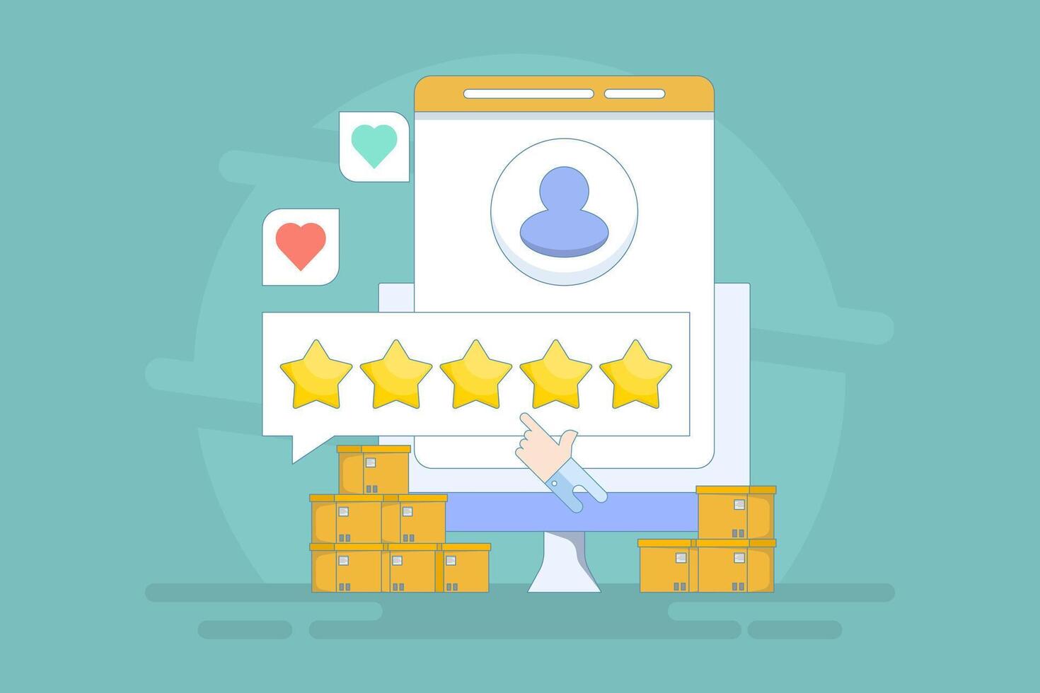 Customer rating and reviews concept, Product Rating by customers, 5 star rating for products and services. User reviews with good and bad ratings. Cartoon flat illustration on background. vector