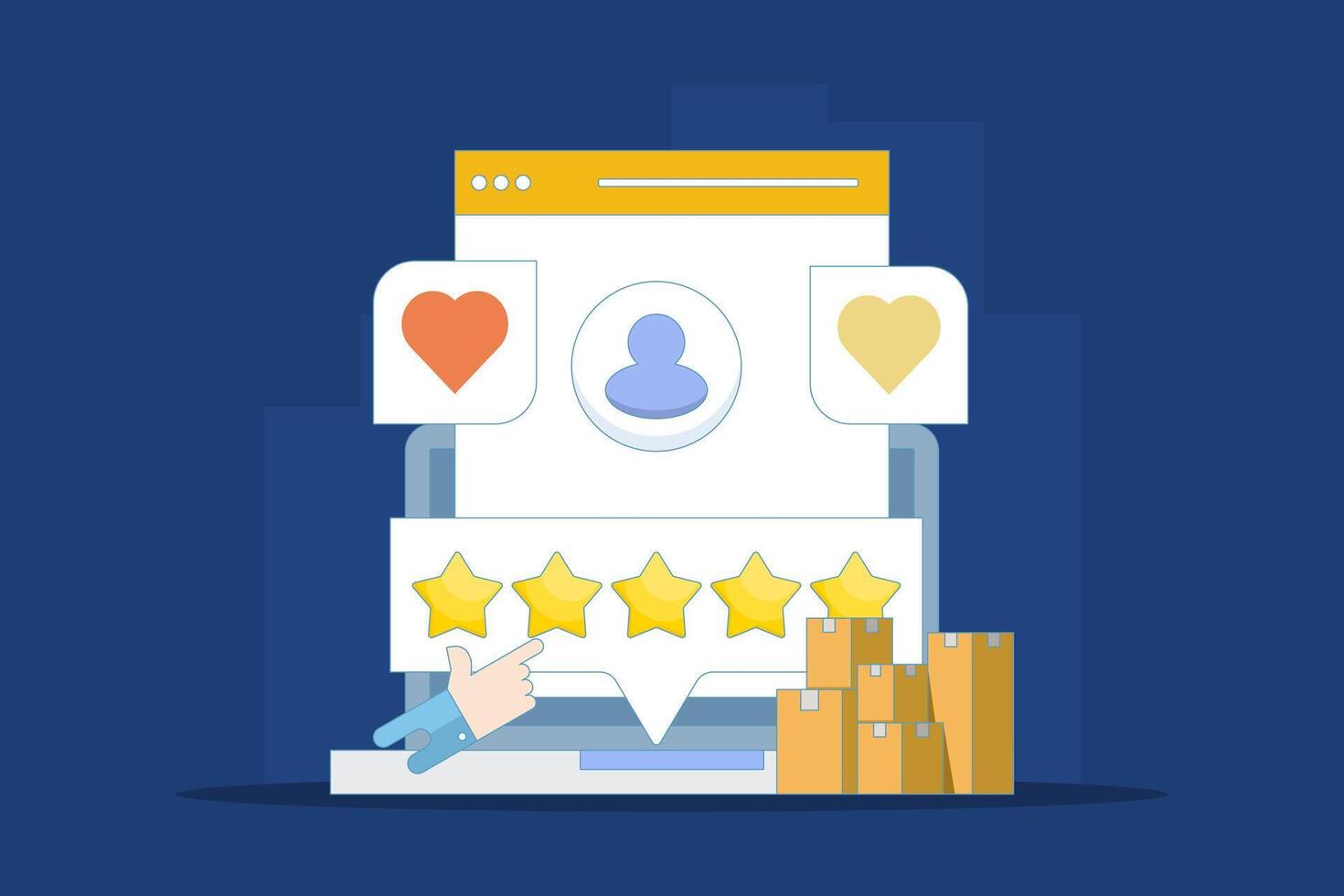 Customer rating and review concept, Product Rating by customers, 5 star rating for products and services. User reviews with good and bad ratings. Simple design illustration in the background. vector