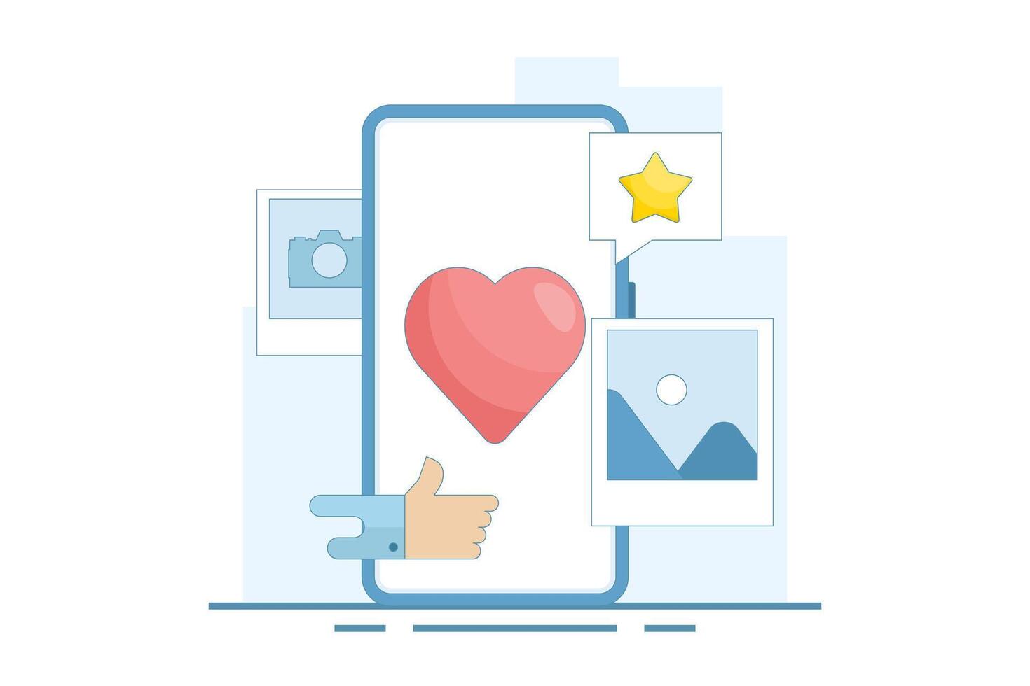 Social media and technology concept with smartphone, such as buttons and geometric shapes, chat. Online social communication app concept. Simple flat design illustration on background. vector