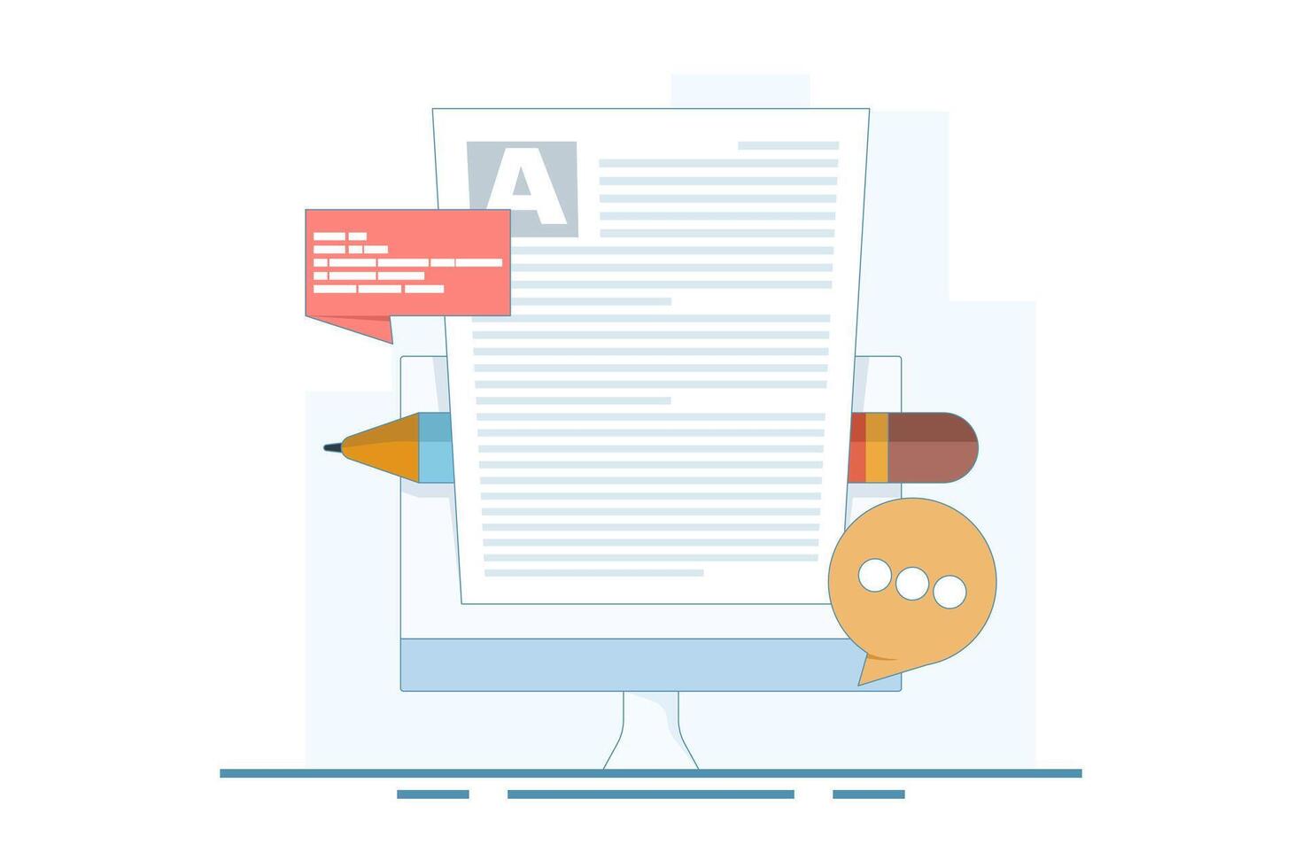 Blog concept, Content Marketing, Blog and SMM concept in flat design. Blog page filled with content. The process of uploading articles and media materials. Flat illustration on the background. vector