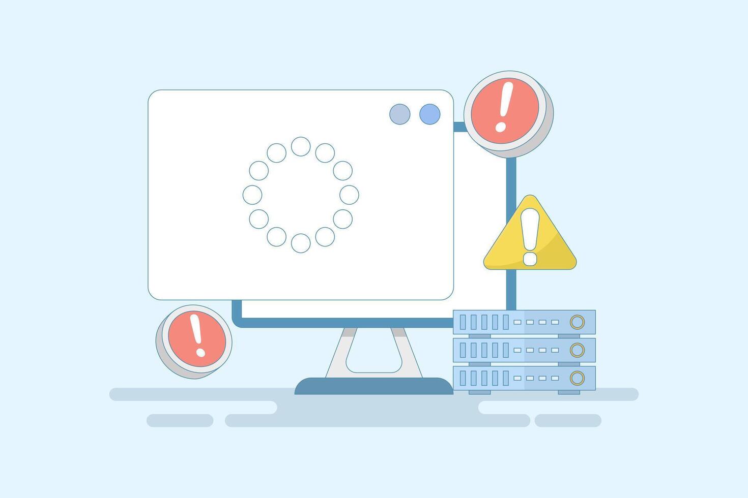 Server Down Concept. Website page is not accessible due to Poor Hosting Quality. Server errors and failures, Traffic Flood and DNS Issues. Service disconnected. Flat design illustration. vector