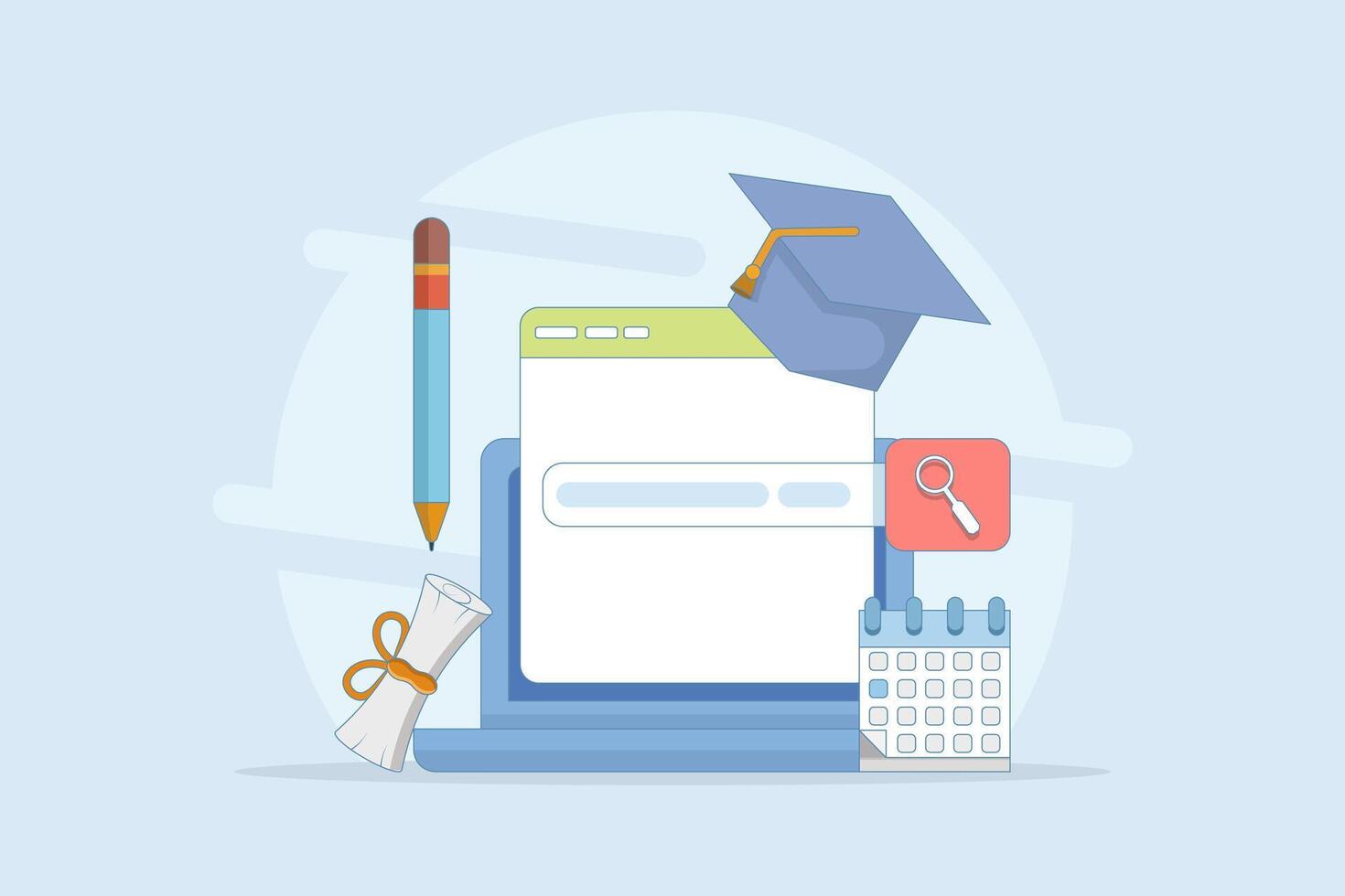 Online Education Concept on E-learning Application Website Internet Class Webinar Digital Class Online Tutorial. about application learning, education platform. cartoon illustration. vector