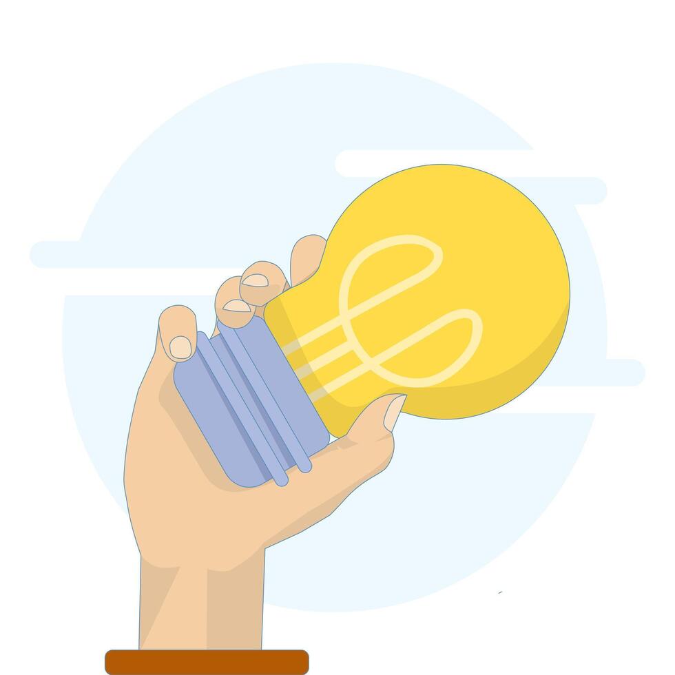 Business Idea Concept. Hand with Light Bulb Idea. From idea to reality, light bulb with Idea, curiosity, seeking success. Idea Validation. Cartoon design illustration design on background. vector