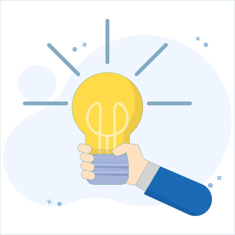 Business Idea Concept. Hand with Light Bulb Idea. From idea to reality, light bulb with Idea, curiosity, seeking success. Idea Validation. Flat design Illustration design on background. vector