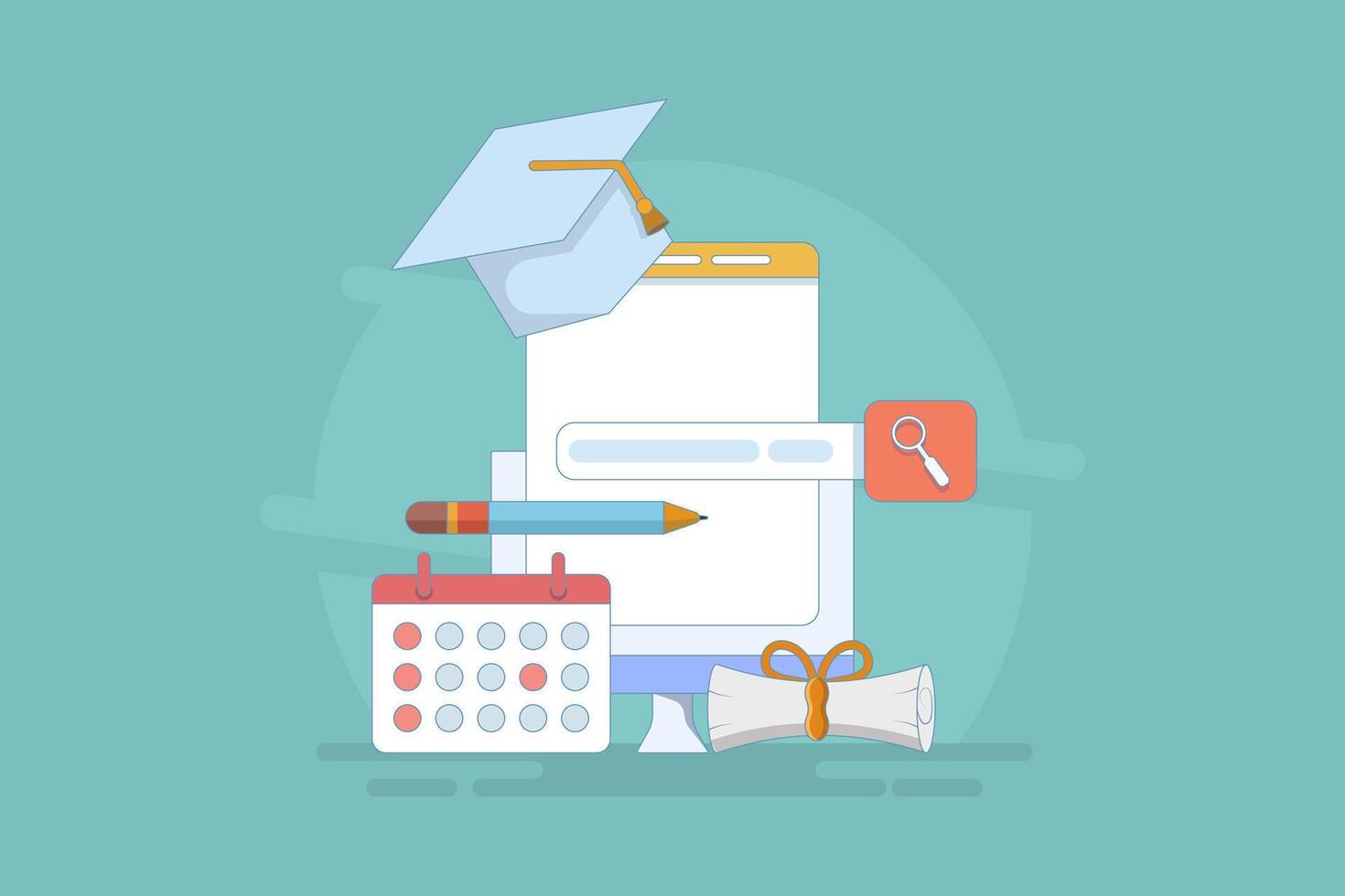 Online Education Concept on E-learning Application Website Internet Class Webinar Digital Class Online Tutorial. about application learning, education platform. flat cartoon illustration on background vector