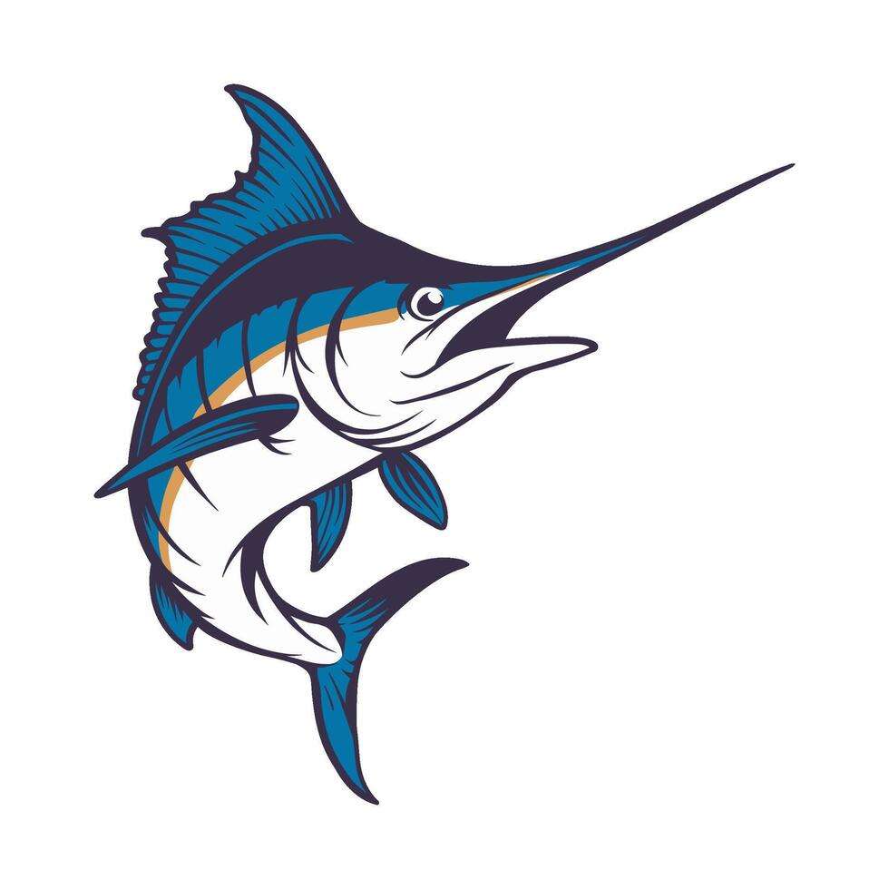 Vibrant marlin fish illustration with sleek lines and bold blue tones vector