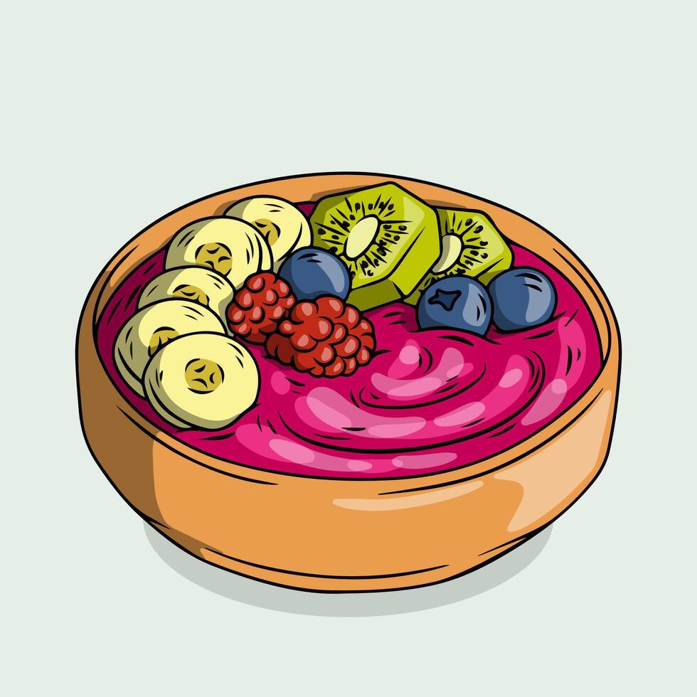 Bowl of dragon fruit smooties with fresh fruits vector