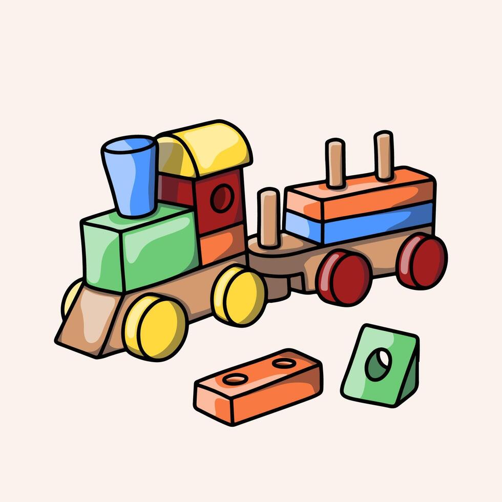 Colorful Wooden Toy Train with Blocks vector