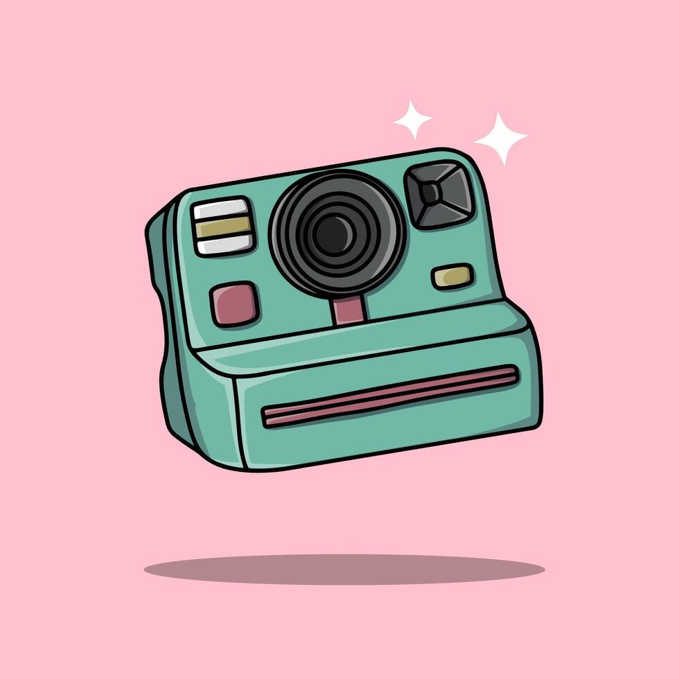 Illustration of a turquoise retro instant camera vector