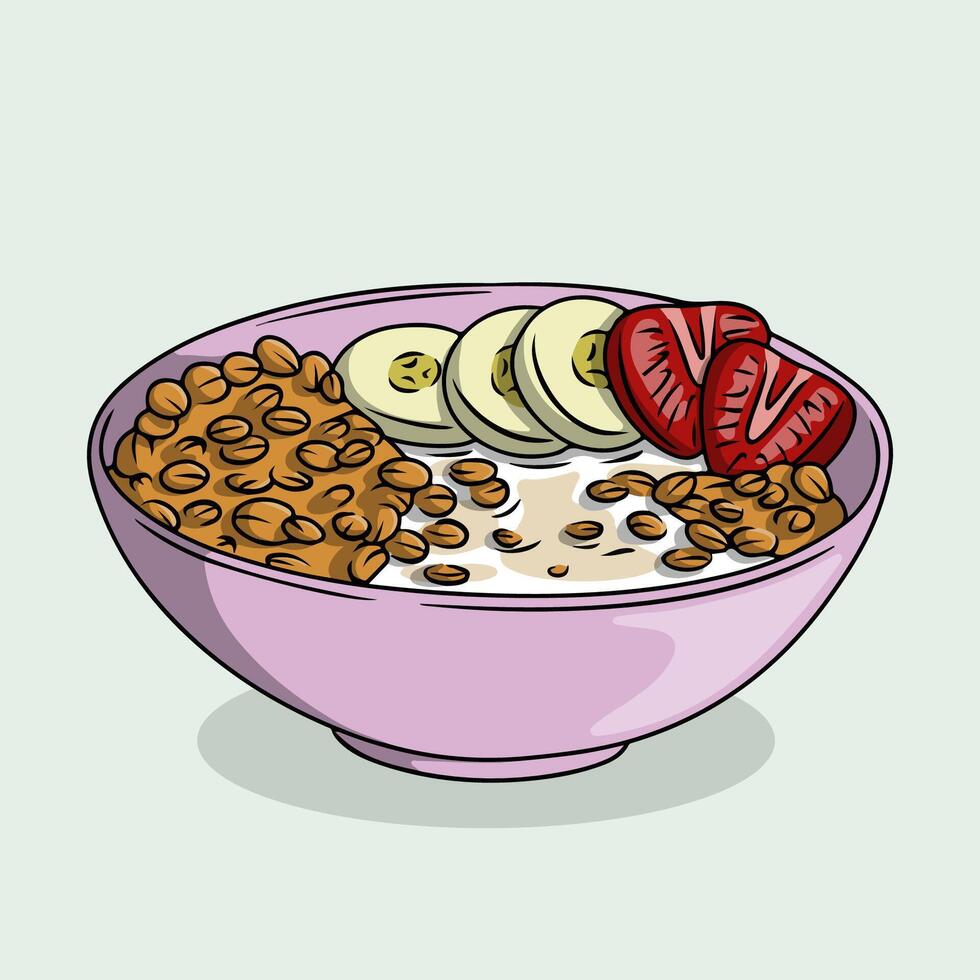 Healthy Granola Bowl with Banana and Strawberry vector