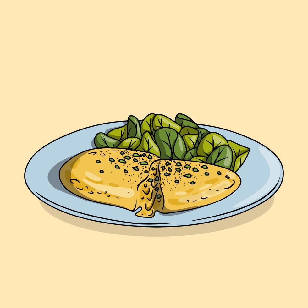 Omelette with Spinach on a Plate vector