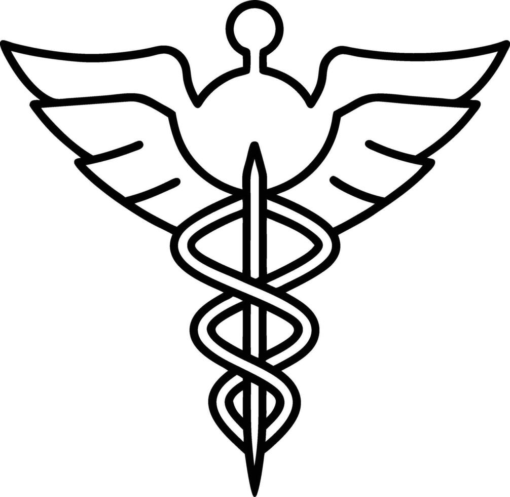 Minimalist Caduceus Medical Symbol in Line Art Style vector