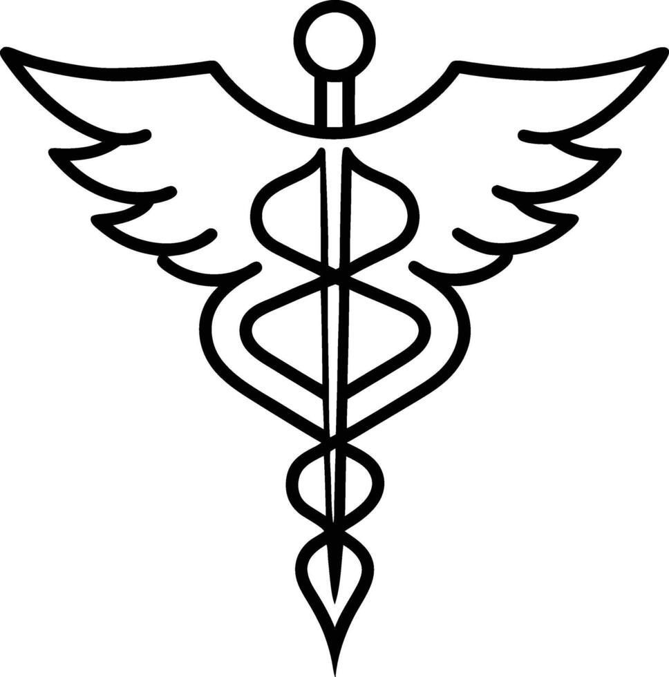 Caduceus Medical Crest Line Art for Health and Wellness Designs vector