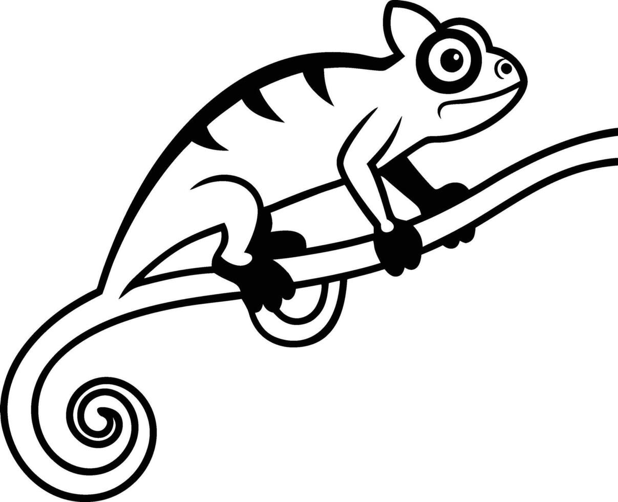 Illustration of a Chameleon on a Branch Silhouette vector