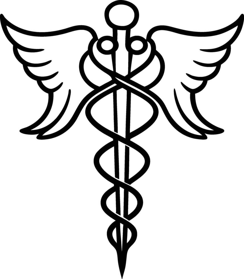 Caduceus Crest Medical Illustration Line Art Design for Healthcare vector