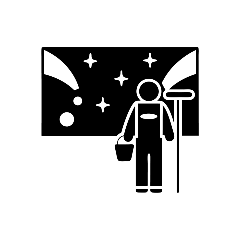 Time traveling janitor lost in a futuristic world, with the right gear to adapt to a new, unknown environment, ready to clean through time png