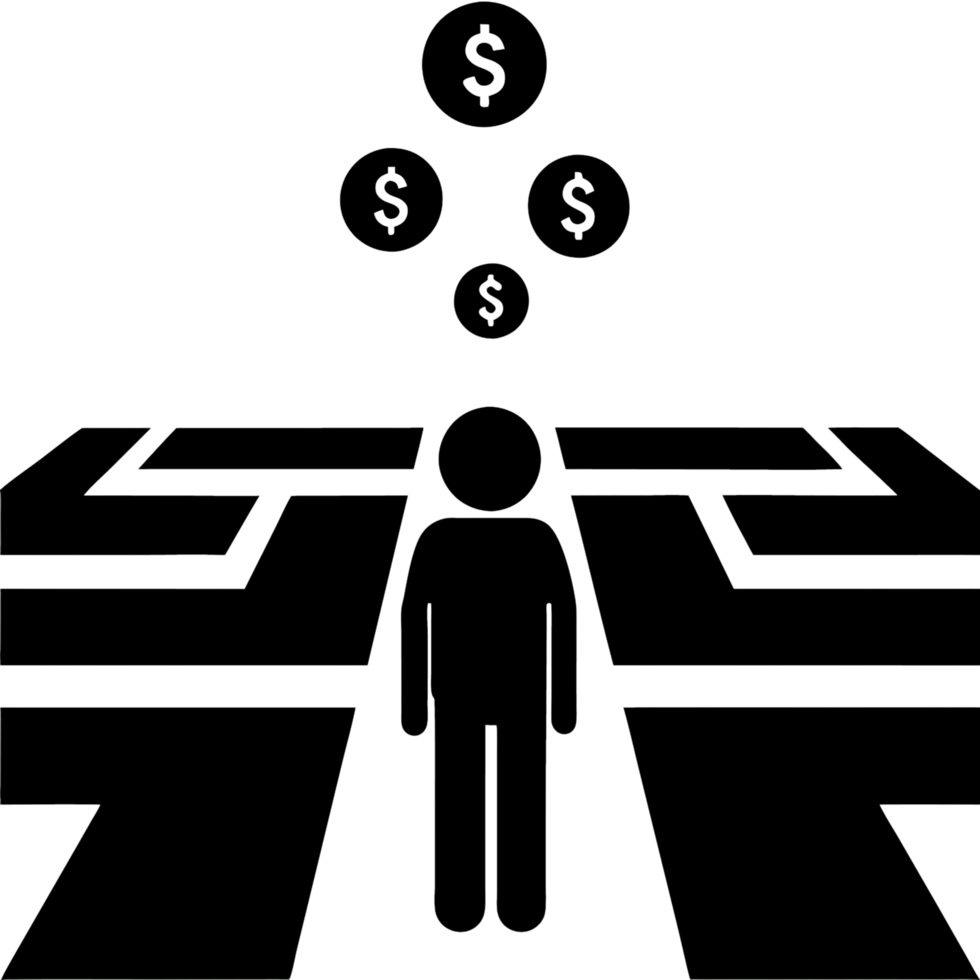 illustration of a human figure standing in a maze, symbolizing personal challenges, choices, and the complexity of navigating through lifes obstacles png